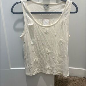NWT J. Crew Cream Floral Embellished Tank Top NWT